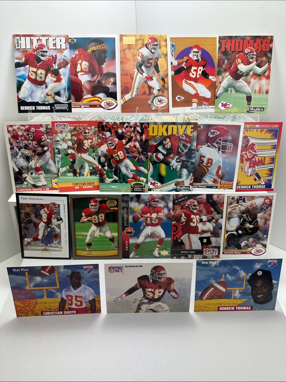 Derrick Thomas KC Chiefs lot of 19 w/ Christian Okoye/Tony Gonzalez/Joe Montana